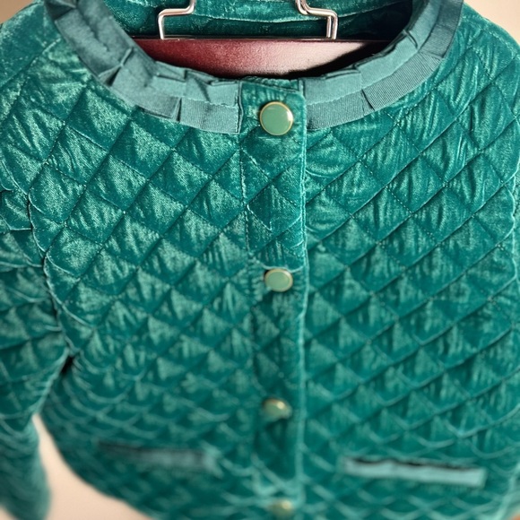 Janie and Jack green velvet quilted jacket size 7/8 NWT - Picture 1 of 7